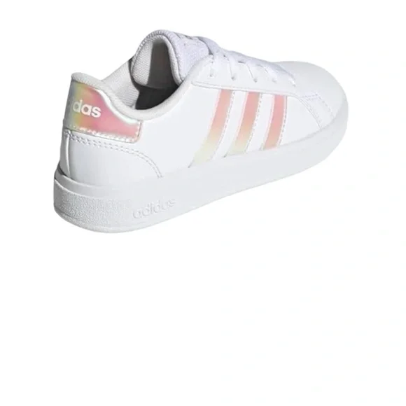 Adidas Grand Court 2.0 White Iridescent Kids Sneakers Size 2 Unisex Tennis Shoes - Picture 4 of 7